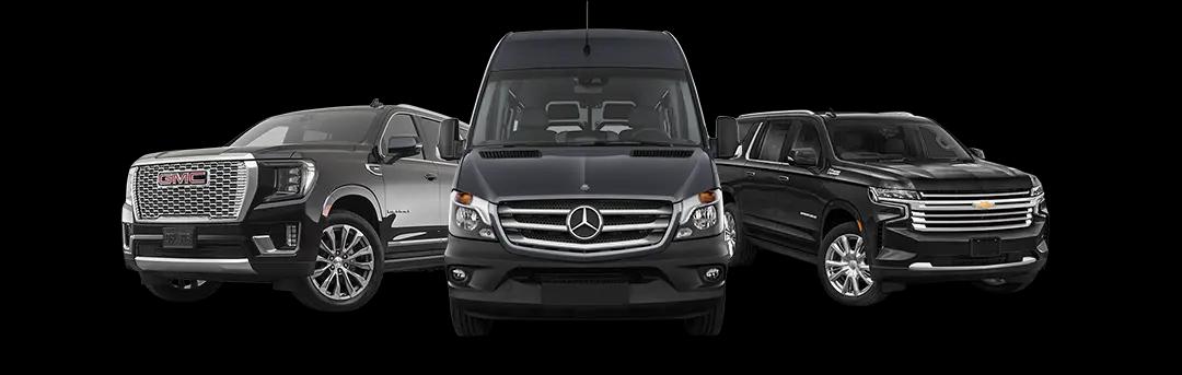 Black luxury sedan parked at airport terminal for passenger pickup - NJ airport transportation service